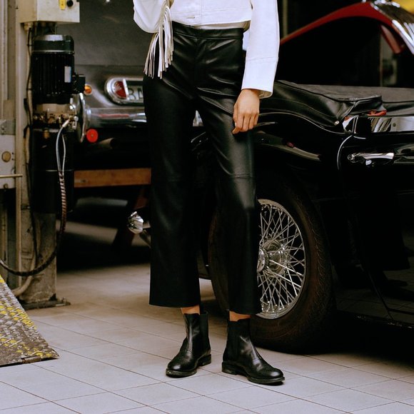 faux leather kick flare trousers